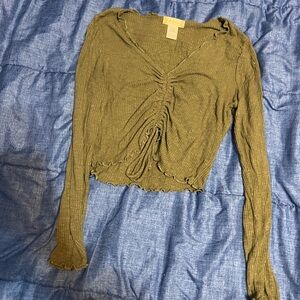 Altar'd State Olive Long Sleeve Ruched Top